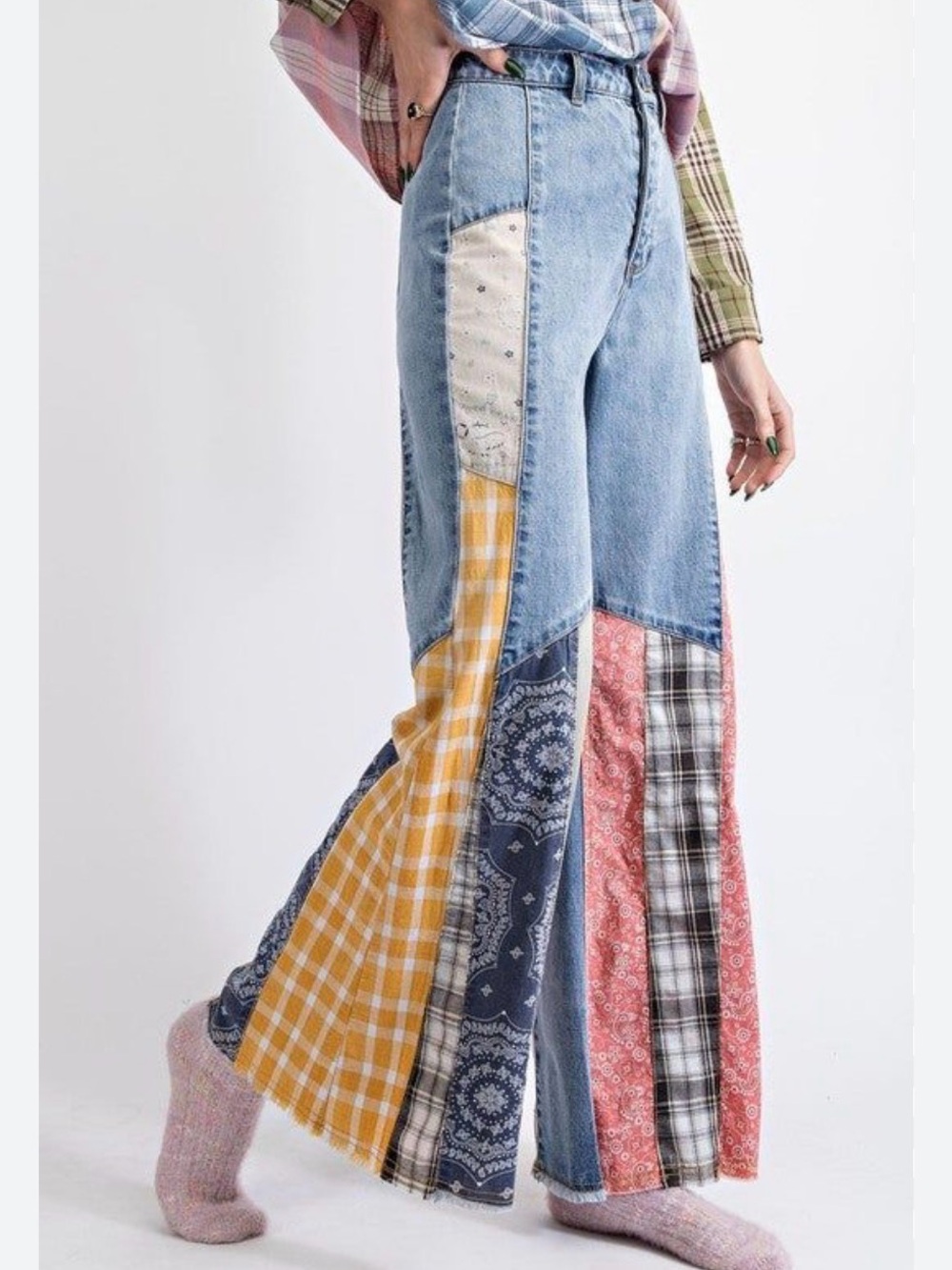 Patchwork Flared Women's Jeans - Multicolor